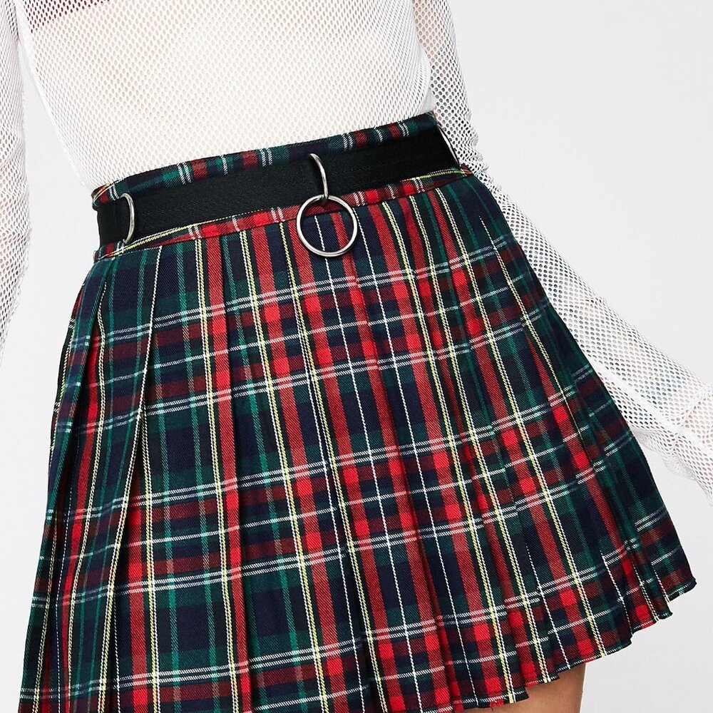 Red/Green Pleated Plaid Skirt